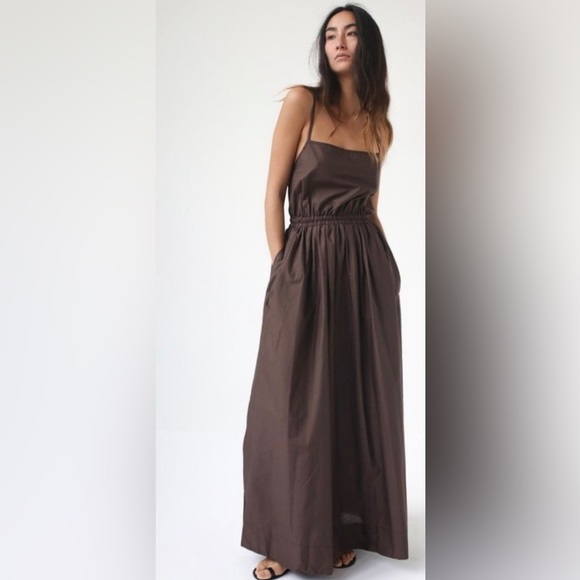 Matteau Dresses & Skirts - Matteau Gathered Brown Cotton Poplin Maxi Dress